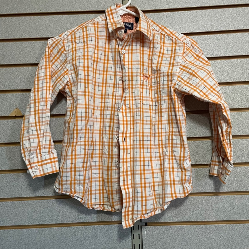Panhandle Kids Orange‎ Plaid Long Sleeve Button Down Shirt Size M 10 Western
